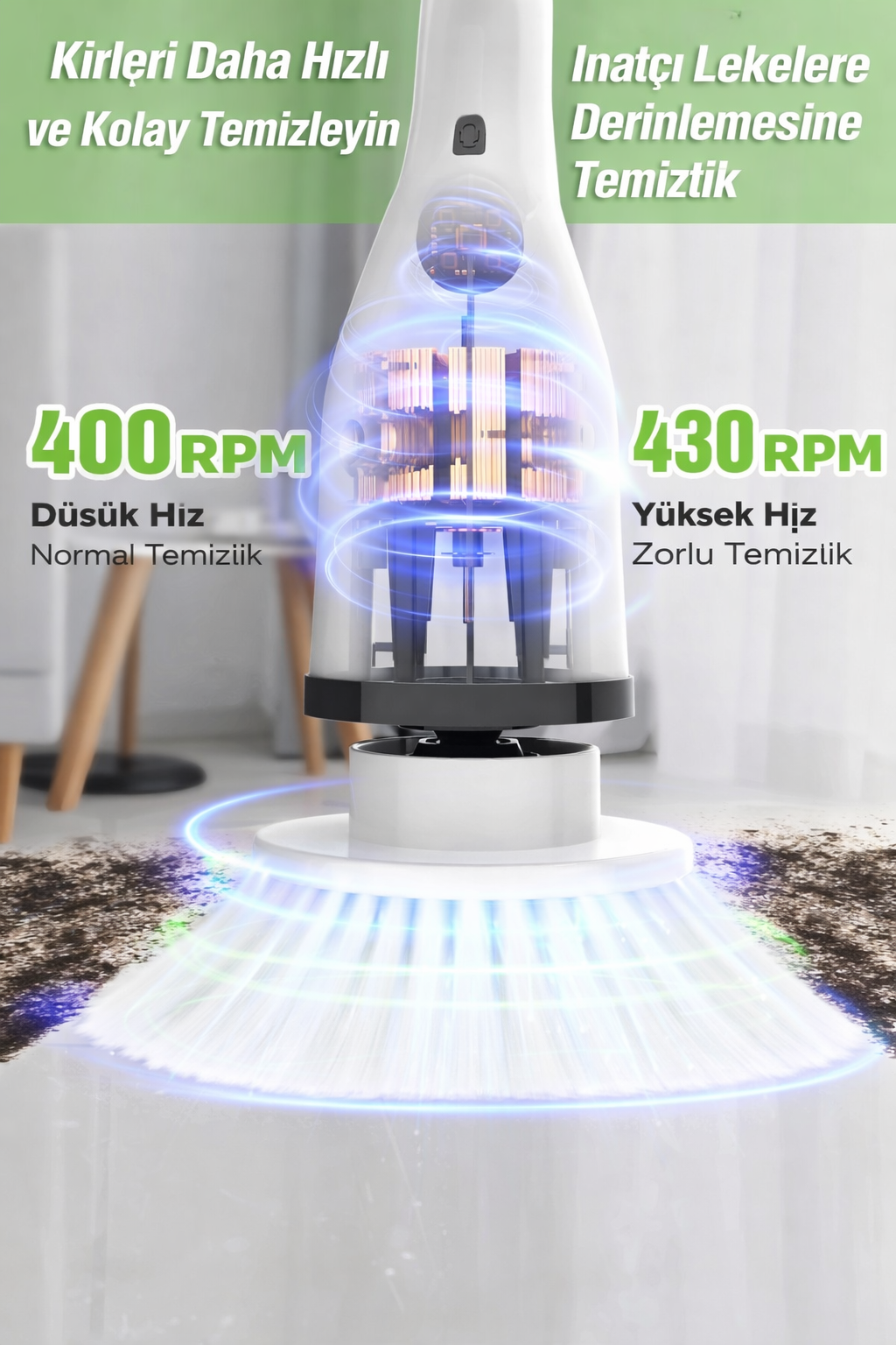 Şarjlı Döner Temizlik Fırçası – Güçlü Motor, Uzun Pil Ömrü (1800 mAh)