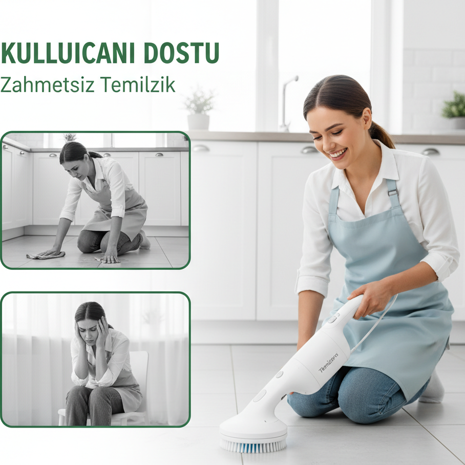 Şarjlı Döner Temizlik Fırçası – Güçlü Motor, Uzun Pil Ömrü (1800 mAh)